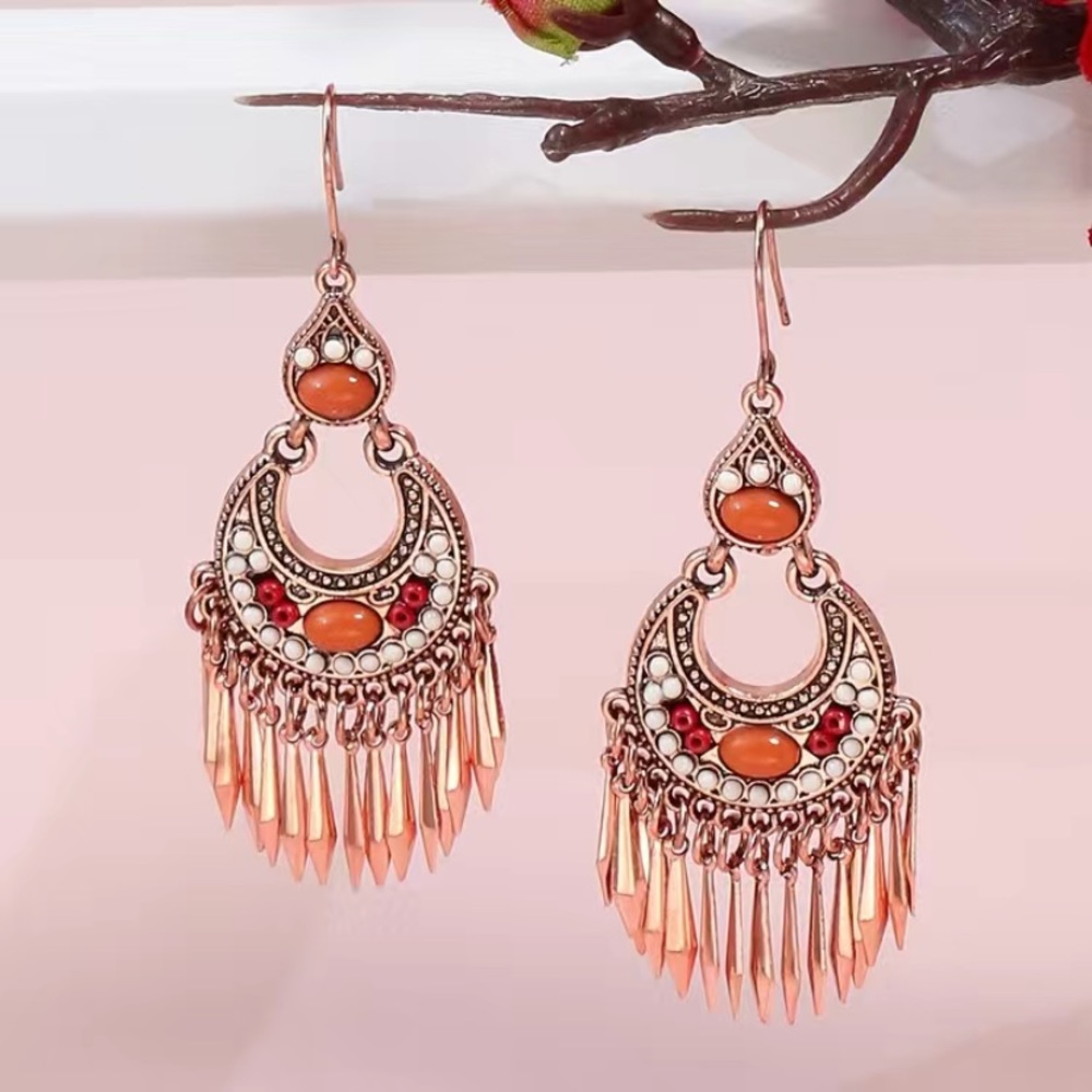 New boho pine stone dangle earrings